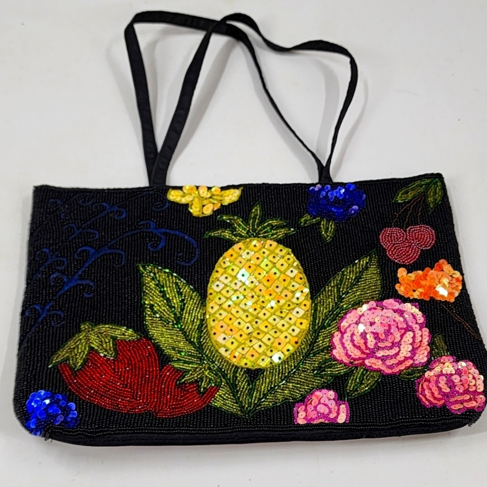 Vintage Beaded Pineapple Fruit Shoulder Bag Handbag Sequins
